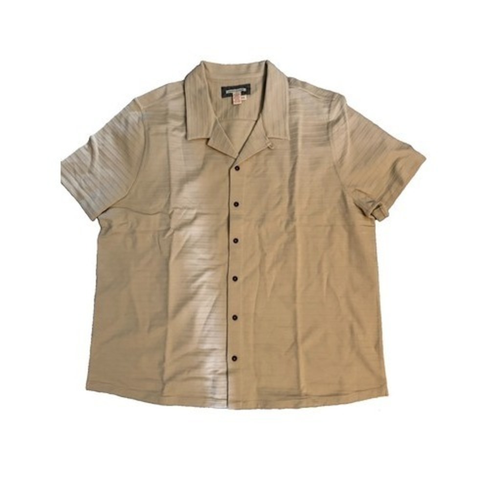 Carbon2Cobalt Men's 2XL Striped Knit Button-Up Shirt Short Sleeve Beige